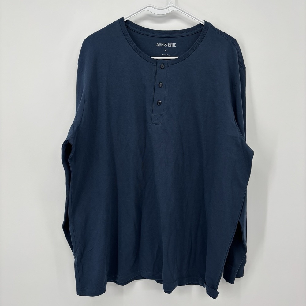 Ash &‎ Erie Navy Blue Long Sleeve Henley Men's XL  100% Cotton